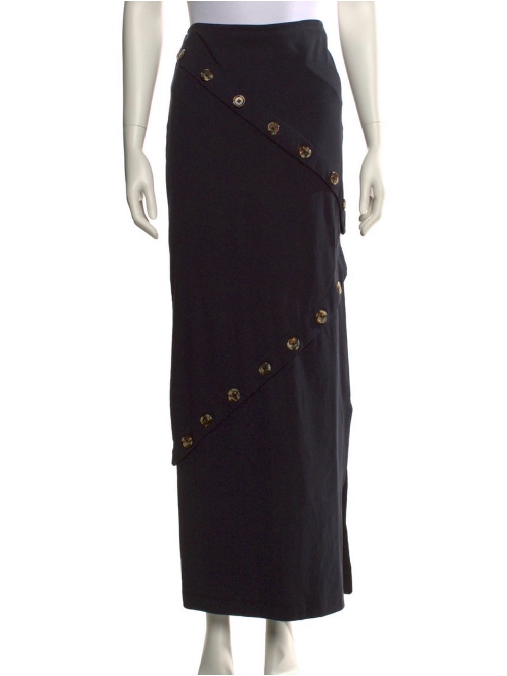 A.W.A.K.E. Mode Black Button Asymmetric Maxi Skirt S Organic Cotton